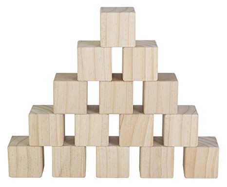 Set of 15 Large Wooden Blocks - 2 Inch Natural Wood Square Cubes - with Sanded Smooth Surface for Photo Blocks, Crafts, Art Supplies, Puzzle Projects and More - Great Toys for Kids & Child