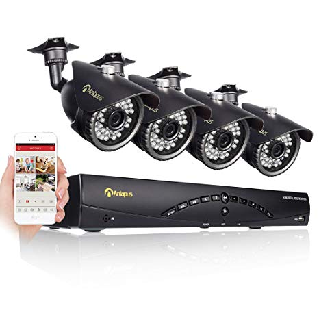 Anlapus 8-Channel 960H Security Camera System DVR and 4 x 900TVL Indoor Outdoor Weatherproof CCTV Bullet Cameras with Mental Housing and IR Night Vision