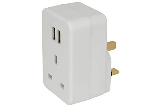 Plug Through UK Mains Adaptor With Dual USB Ports