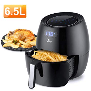 Air Fryer, Uten 6.5L Power Air Fryer with Digital Display, Rapid Air Circulation System Adjustable Temperature and 30 Minute Timer for Healthy Oil Free & Low Fat 1900W