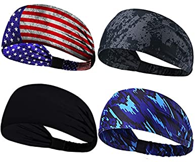 Obacle Headbands for Men Women Sweat Bands Headbands Non Slip Breatheable Durable Head Band Outdoor Sports Workout Yoga Gym Running Jogging Exercise, 4 Pack