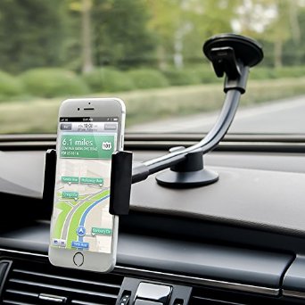 Car Mount, Long Arm Universal Windshield Dashboard Car Phone Mount Holder Cradle includ 2 Sizes Holders for iphone 6 6s Plus,Samsung Galaxy,HTC,LG,GPS Etc