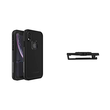 Lifeproof FRÉÌ Series Waterproof Case for iPhone XR - Retail Packaging - Asphalt (Black/Dark Grey) Bundle with LIFEACTIV Belt Clip with QUICKMOUNT