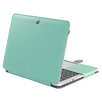 Mosiso Premium Quality PU Leather Book Cover Folio Case with Stand Function for MacBook Pro 13 Inch with Retina Display (A1502/A1425), Hot Blue