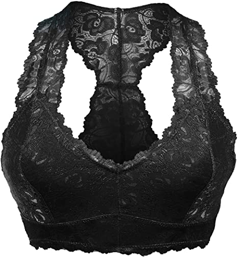 Nolabel Women's Sexy Racerback Lace Bustier Plunge Bralette Breathable Crop Bra Top with Pad
