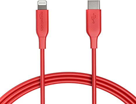AmazonBasics USB-C to Lightning Cable, MFi Certified Charger for iPhone 11 Pro/11 Pro Max - Red, 6-Foot