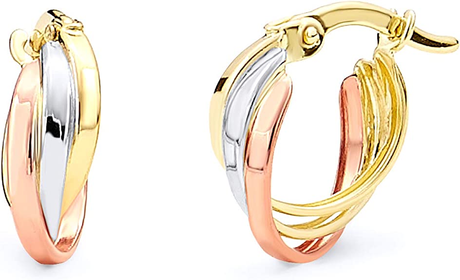 14k Tri Color Gold 5mm Twisted Hoop Earrings (10 x 10 mm)