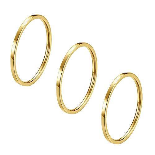 IFUAQZ 3pcs 1mm Stainless Steel Plain Band Knuckle Stacking Midi Rings for Women Girls Comfort Fit