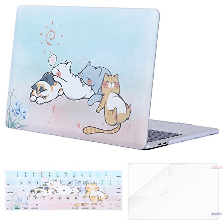 Mosiso MacBook Pro 13 Case 2017 & 2016 Release A1706/A1708, Plastic Pattern Hard Case Shell with Keyboard Cover with Screen Protector for Newest MacBook Pro 13 Inch, Cute Cartoon Cat