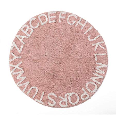 ABC Alphabet Kids Crawling Play Mat - Super Soft Knitting Educational Washable Area Rugs Round 47 Inches Diameter Pink