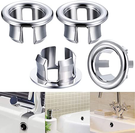 Sink Overflow Ring Kitchen Bathroom Sink Hole Round Overflow Cover Basin Trim Overflow Drain Cap Cover Insert in Hole Spares (4 Pieces)