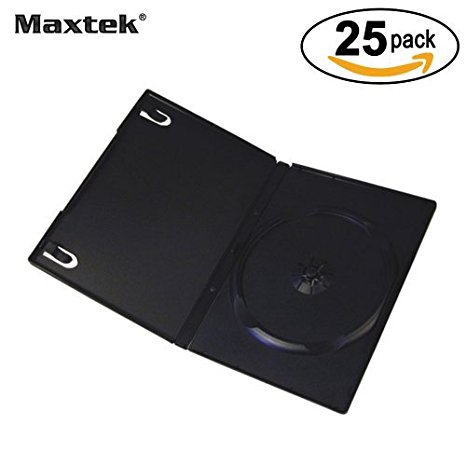 Maxtek Standard 14mm Black Single Disc DVD Cases with Outer Clear Sleeve (25 Pack)
