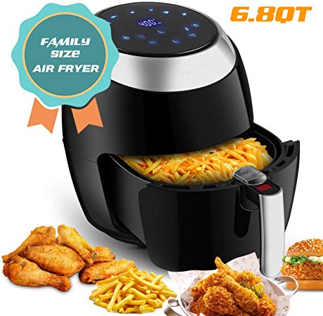 Air Fryer XL with Rapid Air Circulation System, 6.8 QT Extra Large Capacity Digital Air Fryer, Temperature up to 400°F, Low Fat Healthy Air Fryer, Black, 1800W (LED Display)