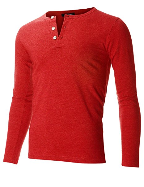 FLATSEVEN Men's Casual Henley Shirt With Button