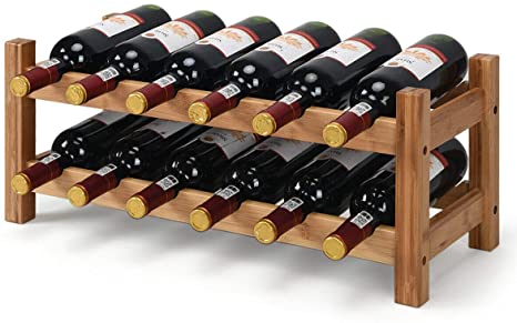 COSTWAY Wine Rack, Bamboo 12 Bottles 2-Tier Wine Display Rack for Countertop Home Kitchen Pantry, Free Standing Wine Storage, Rack Tabletop Wine Rack (Nature)