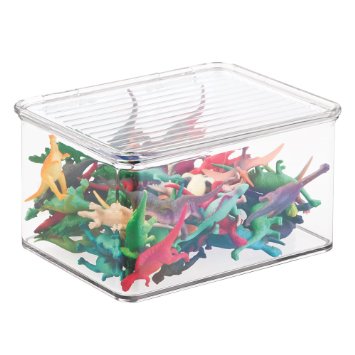 mDesign Kids/Baby Toy Storage Box, for Action Figures, Cars, Crayons, Puzzles - 6.75" x 5.5" x 3.75", Clear