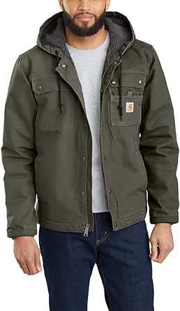 Carhartt Herren Lockere Arbeitsjacke aus Ausgewaschenem Segelleinen mit Sherpa-Futter Arbeitsoberkleidung