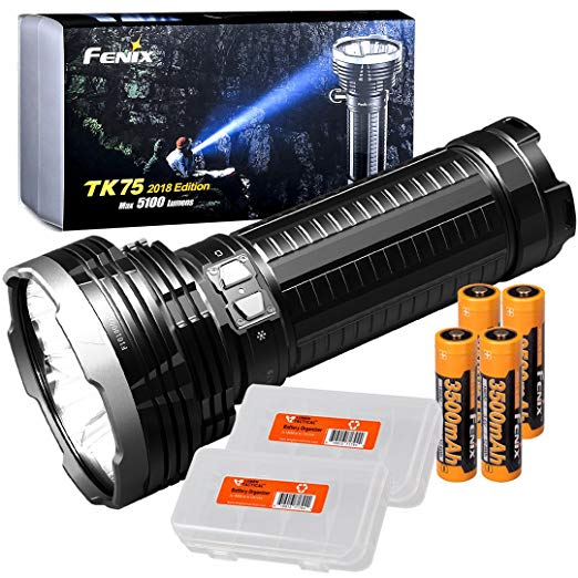 Fenix TK75 2018 5100 Lumens High-Performance Long-Throw Micro-USB Rechargeable Flashlight, 4 x 3500mAh 18650 Rechargeable Batteries, 2x Lumen Tactical Battery Organizers