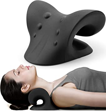 Small Neck and Shoulder Relaxer, Cervical Traction Device for TMJ Pain Relief and Cervical Spine Alignment, Chiropractic Pillow Neck Stretcher (Petite Size, Black)