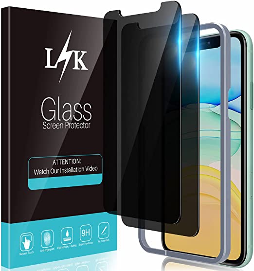 LϟK 2 Pack Privacy Screen Protector Compatible with iPhone 11/XR 6.1 inch - Anti Spy Tempered Glass HD Clear 9H Hardness Bubble Free Case Friendly Alignment Frame