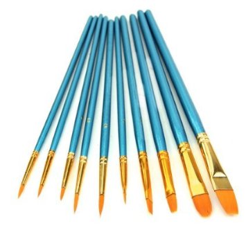 Heartybay 10Pieces Round Pointed Tip Nylon Hair Brush Set Blue