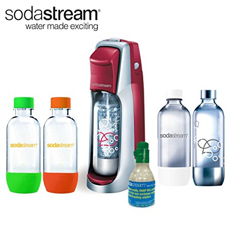 SodaStream Fountain Jet Soda Maker in Red with Exclusive Kit 4 Bottles & Mini CO2