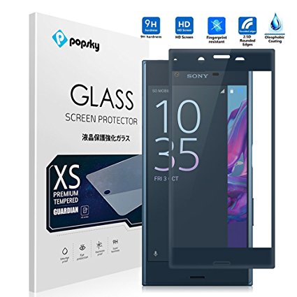 Sony Xperia XZ Screen Protector [Tempered Glass] [Full Coverage] [Colored Edge], Popsky [3D Full Curved Edge] [No Bubble] Ultra Clear 9H Hardness Scratch Proof Protective Film (Blue)