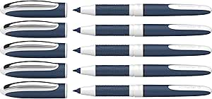 Schneider One Change Rollerball Pen, Refillable, 0.6 mm Ultra-Smooth Tip, Blue/White Barrel, Black Ink, Box of 5 Pens (183701)