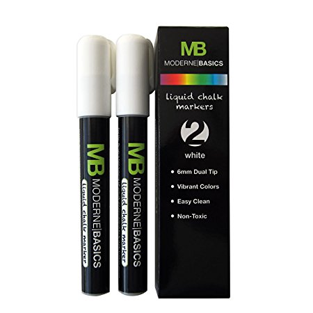 MB 2 Pack - Premium Reversible Tip Liquid Chalk Marker Set, Eco Friendly, Non Toxic Markers Perfect for Glass, Chalk Labels, Windows & More (Wipes Clean, No Mess) (2 Markers)