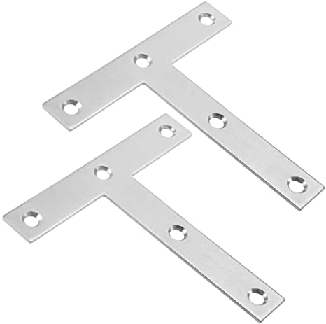 uxcell Flat T Shape Repair Mending Plate, 120mmx120mm, Stainless Steel Joining Bracket Support Brace, Pack of 2