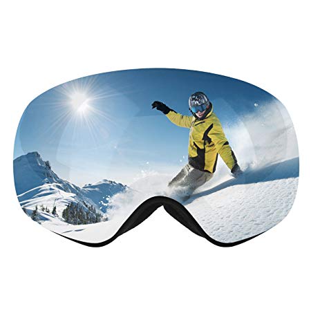 HiCool Ski Goggles, No Border Extra Large Viewing Skiing Goggles with Imported Italian Lens - Anti-Fog UV Protection Detachable Wide Spherical Goggle Lens