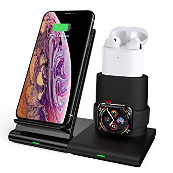 COULAX Wireless Charger Stand, Wireless Charging Dock Station for Apple Watch 5/4/3/2/1, Airpods 2, 3 in 1 Fast charging for iPhone 11 Pro/XS Max/iPhone Xr/XS/X/8/8P, Samsung Galaxy note 10/S10