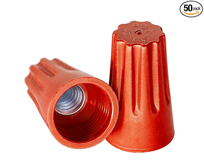 Red Wire Connectors, Bag of 50 - Twist-On P6 Type, Easy Screw On Cap, UL Listed and CSA Certified