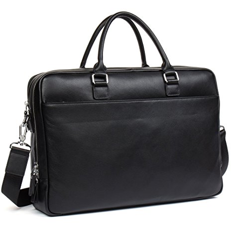 MANTOBRUCE Leather Briefcase for Men Women Business Handbag Travel Work 15" Laptop Shoulder Bag