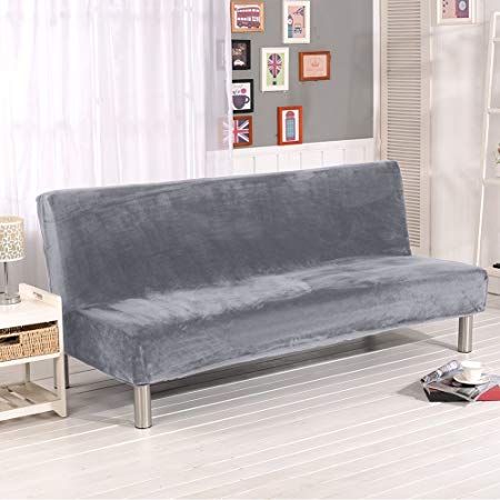 SHZONS Plush Sofa Cover, Solid Color Plush Thicker Folding Anti-Slip Armless Sofa Futon Cover for Patio Couch Bench