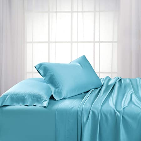 Royal Hotel ABRIPEDIC Bamboo Sheets, 600 Thread Count, Silky Soft Sheets 100% Viscose from Bamboo Sheet Set, Split-King : Adjustable King, Aqua