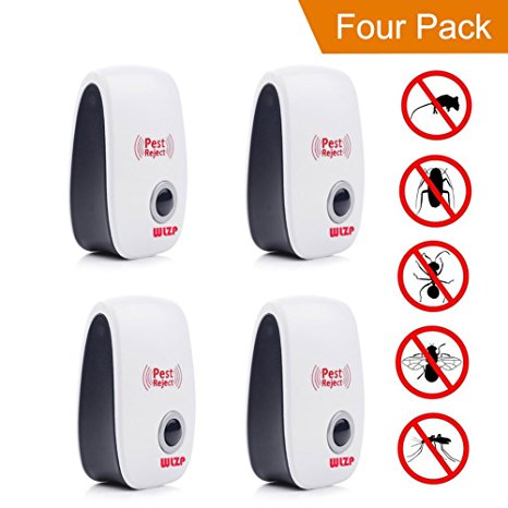 (4-pack) Ultrasonic Pest Repellent Electro Magnetic Natural Indoor Pest Control-Electronic Plug In Repellent for Insects, Roaches , Flies, Ants, Spiders, Mice, Bugs, Non-toxic, Environment-friendly, Humans & pets safe