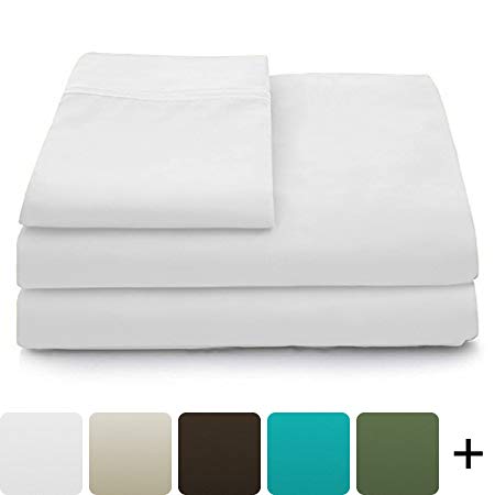 Cosy House Collection Luxury Bamboo Sheets - 4 Piece Bedding Set - High Blend From Organic Bamboo Fiber - Soft Wrinkle Free Fabric - 1 Fitted Sheet, 1 Flat, 2 Pillow Cases - Twin, White