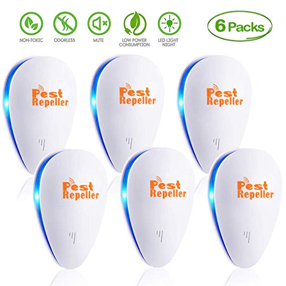 Bocianelli Ultrasonic Pest Repeller 6 Packs, 2019 Newest Electronic Indoor Plug in for Insects Mice Ant Mosquito Spider Rodent Roach, Best Repellent for Children and Pets' Safe