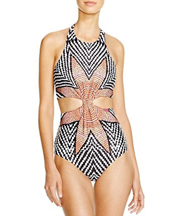 Oops Style Womens Tropical Tribal Starbasket Knot Front Padded One Piece Swimsuits