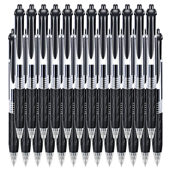 Caliart Retractable Gel Ink Rollerball Pens Black Gel Pens Medium Ballpoint Pens for Smooth Writing with Comfort Grip, 25 Count (0.5 mm)