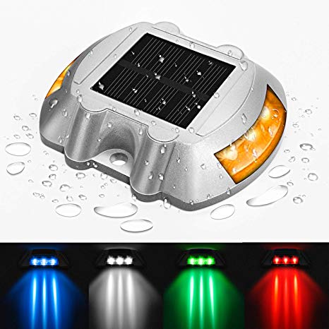 jiguoor Waterproof Solar LED Powered Road Step Light Dock Light with 6 Small LED Bulbs Inside for Outdoor Driveway Deck Garden Ground Path Yard