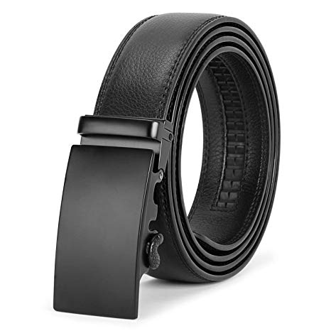 Men's Ratchet Leather Belt for Dress, Sliding Automatic Buckle Belt Fit Waist up to 44 Inch
