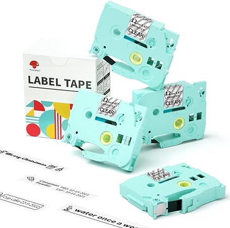 Label Maker Tape- Phomemo P3200 Laminated Labels, Black on Clear, 4Pack, for P3200 Labeler, PT D200 D210 H100 1880 P3200 D210S