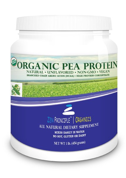 1 lb. Ultra Premium Organic Pea Protein Powder. USDA Certified ONLY from USA and Canada Grown Peas. No GMO, Soy or Gluten. Vegan. Full Spectrum Amino Acids (BCAA). More Protein than Whey. 80% Protein.