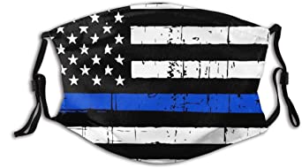 Granbey Face Scarf Cover Mouth Thin Blue Line American Flag Wind Dust Bandanas for Men and Women Cover
