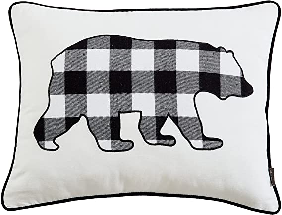 Eddie Bauer Home Cabin Plaid Bear Throw Pillow, 16x20, Black