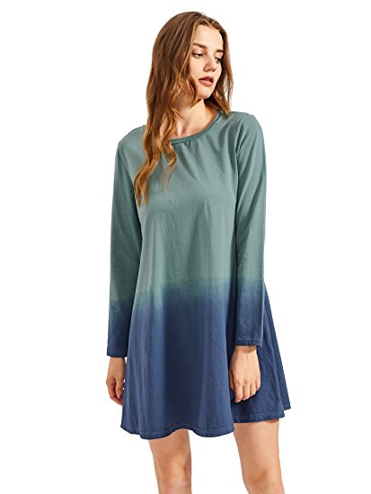 ROMWE Women's Tunic Swing T-Shirt Dress Short Sleeve Tie Dye Ombre Dress