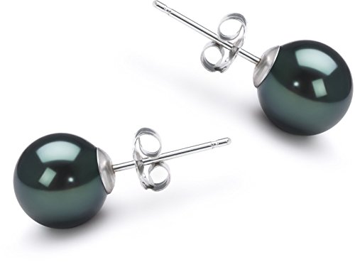 PearlsOnly - Black 6-7mm Japanese Akoya 925 Sterling Silver Cultured Pearl Earring Pair