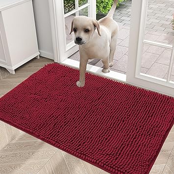 OLANLY Dog Door Mat for Muddy Paws, Absorbs Moisture and Dirt, Absorbent Non-Slip Washable Mat, Quick Dry Microfiber, Mud Mat for Dogs, Entry Indoor Door Mat for Inside Floor(24x16 Inches, Burgundy)